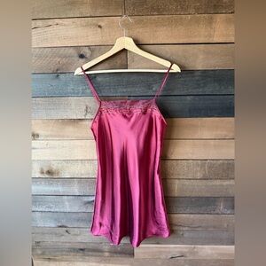 Vintage 90s Burgundy Satin Slip Dress With Embroidered Trim
